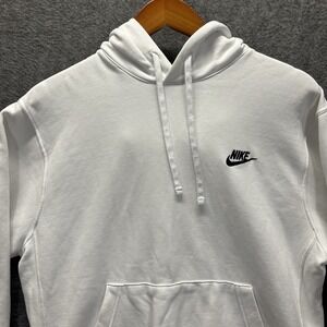 Nike White Embroidered Swoosh Hoodie Sweatshirt Men's Medium